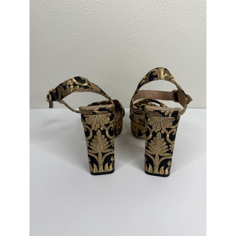 Tory Burch Loretta 115mm Platform Embroidered Black Gold  7 Brocade Fabric - Picture 7 of 12